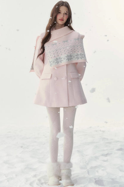 Double-Breasted Fur Collar Coat Set-Up