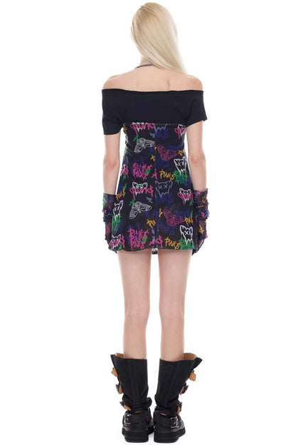 Graffiti Pen Halter Necklace Dress