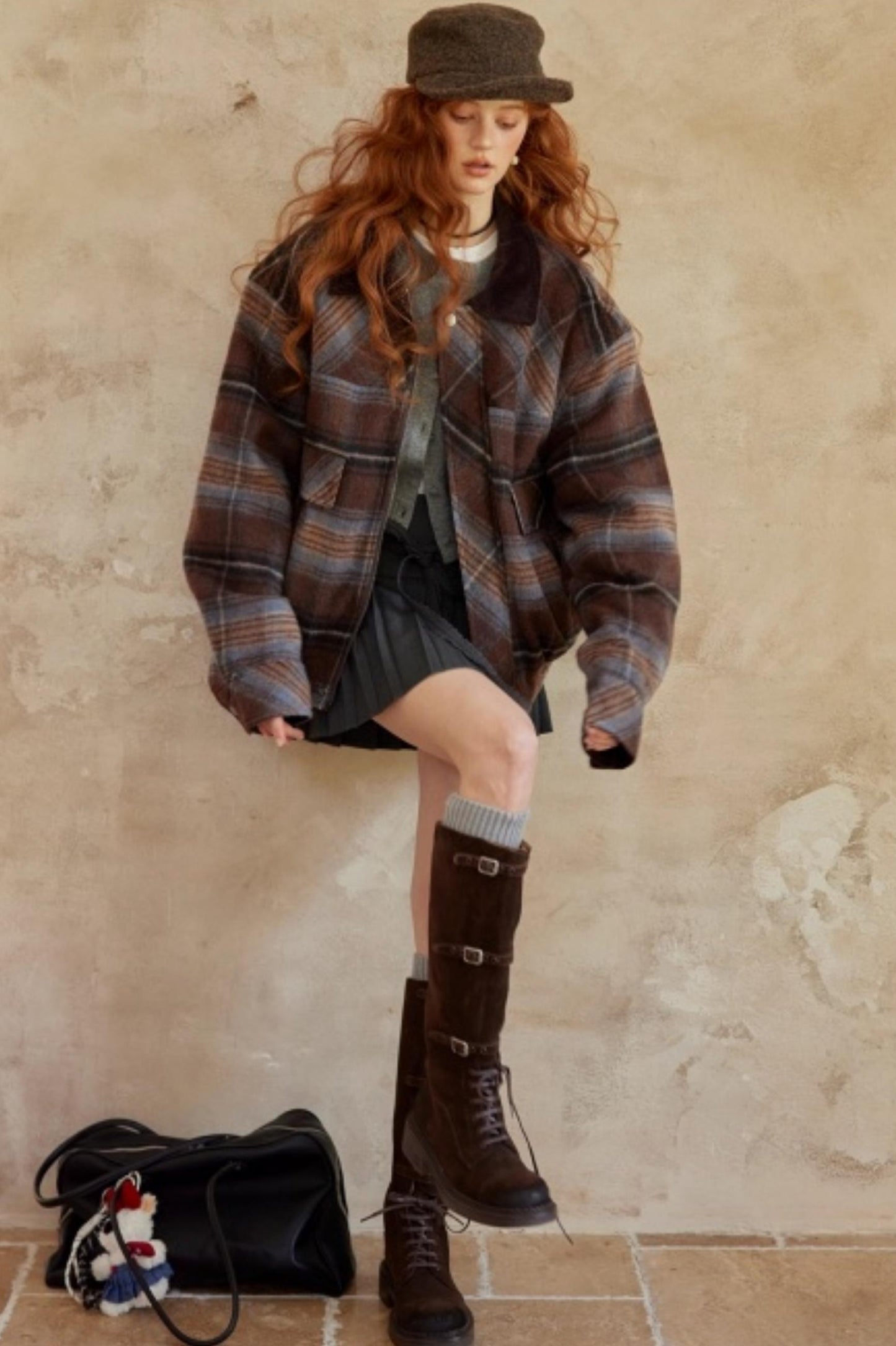 Retro Plaid Lapel Woolen Jacket