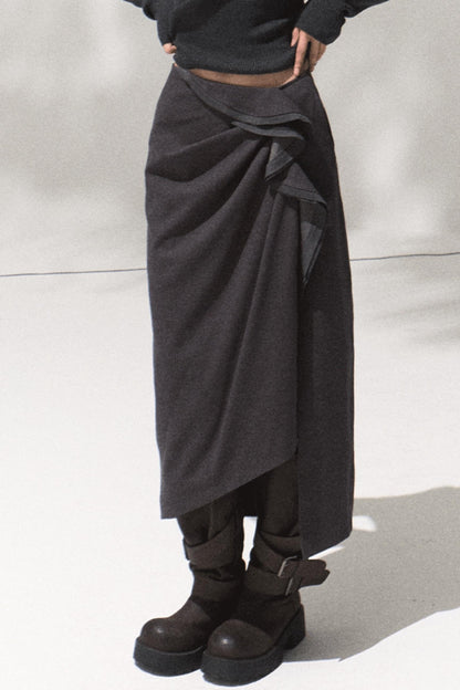 Green Oak Gray Pleated Skirt