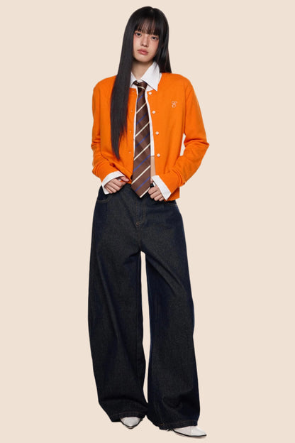 Embroidered Cropped Knit Sweater Cardigan