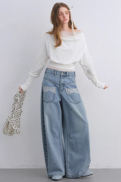 Off-Shoulder-Top mit Spitzeneinsatz