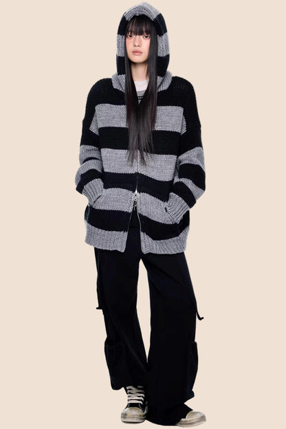 Striped Hooded Knit Jacket