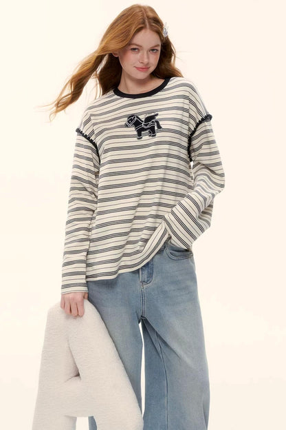 Striped Color-Blocked Crew Sweater