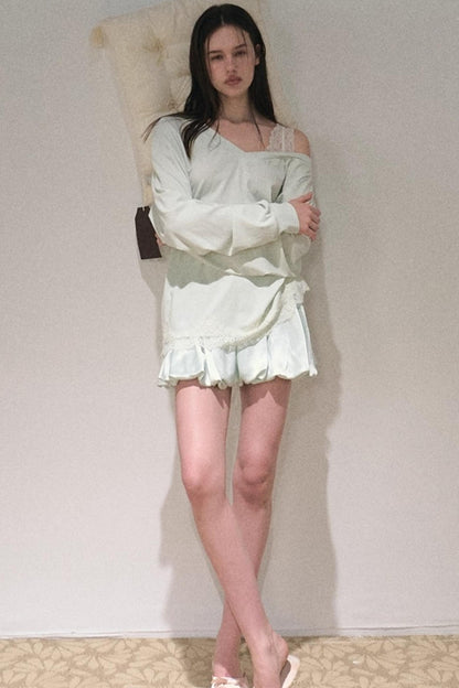 Greenery Lace Slanted Pullover Sweatshirt