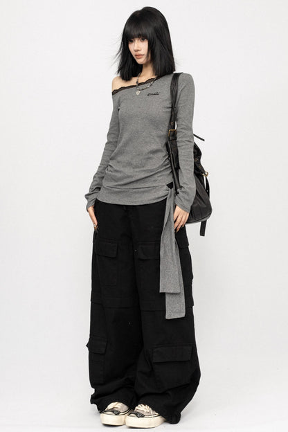 American Lace Crossbody Grey T-Shirt