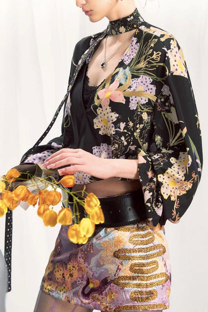 Chiffon Ribbon V-Neck Blouse