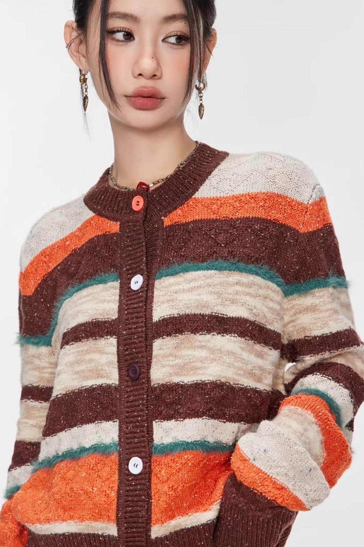 Melard Striped Knit Cardigan Top