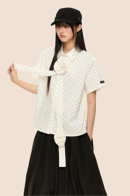 Polka Dot Flutter Sleeve Blouse