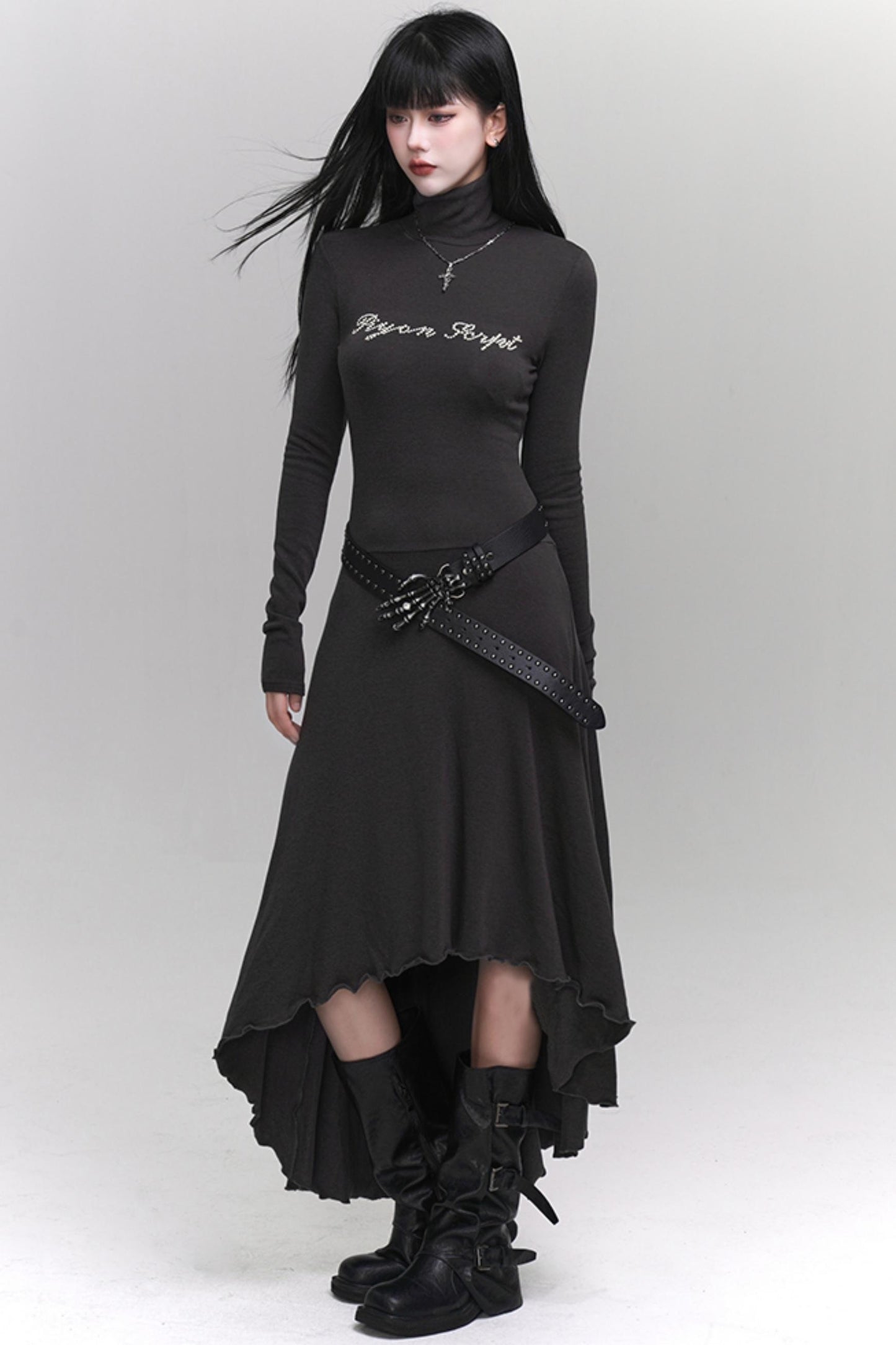 Elegant Gray Black Gothic Dress