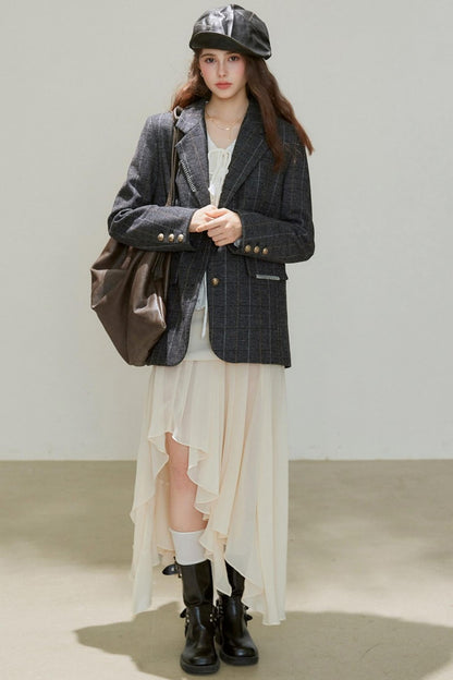 Autumn Wool Blend Plaid Blazer