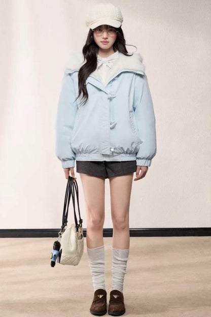 Fur Collar Hooded Cotton Coat