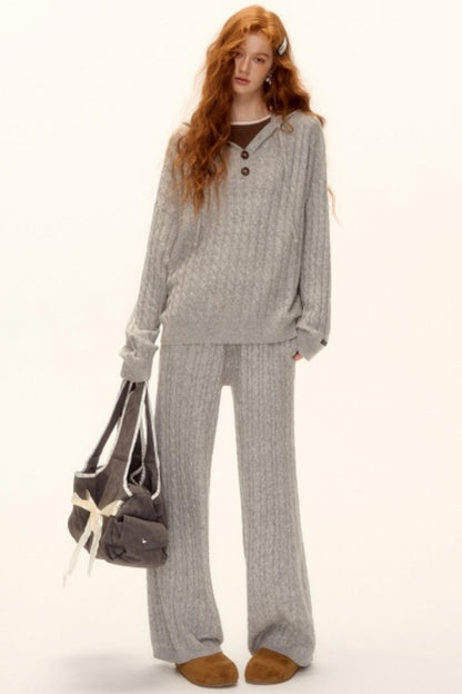 Wool Blend Hooded Knit Set-Up