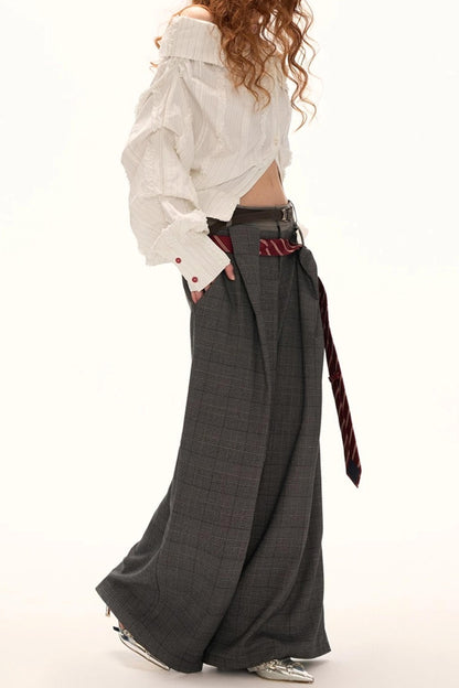 Double Waisted Plaid Straight Pants