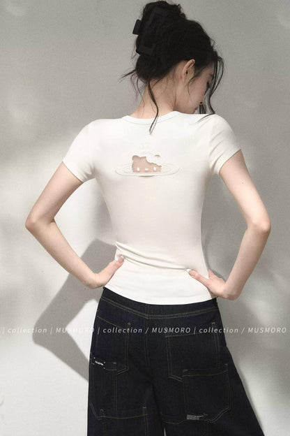 Top in maglia traforata ricamata