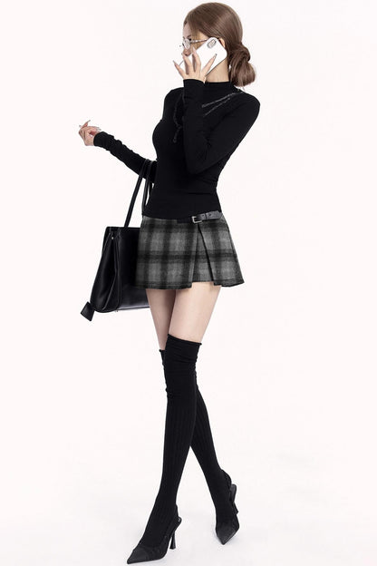 Plaid Woolen Trouser Skirt