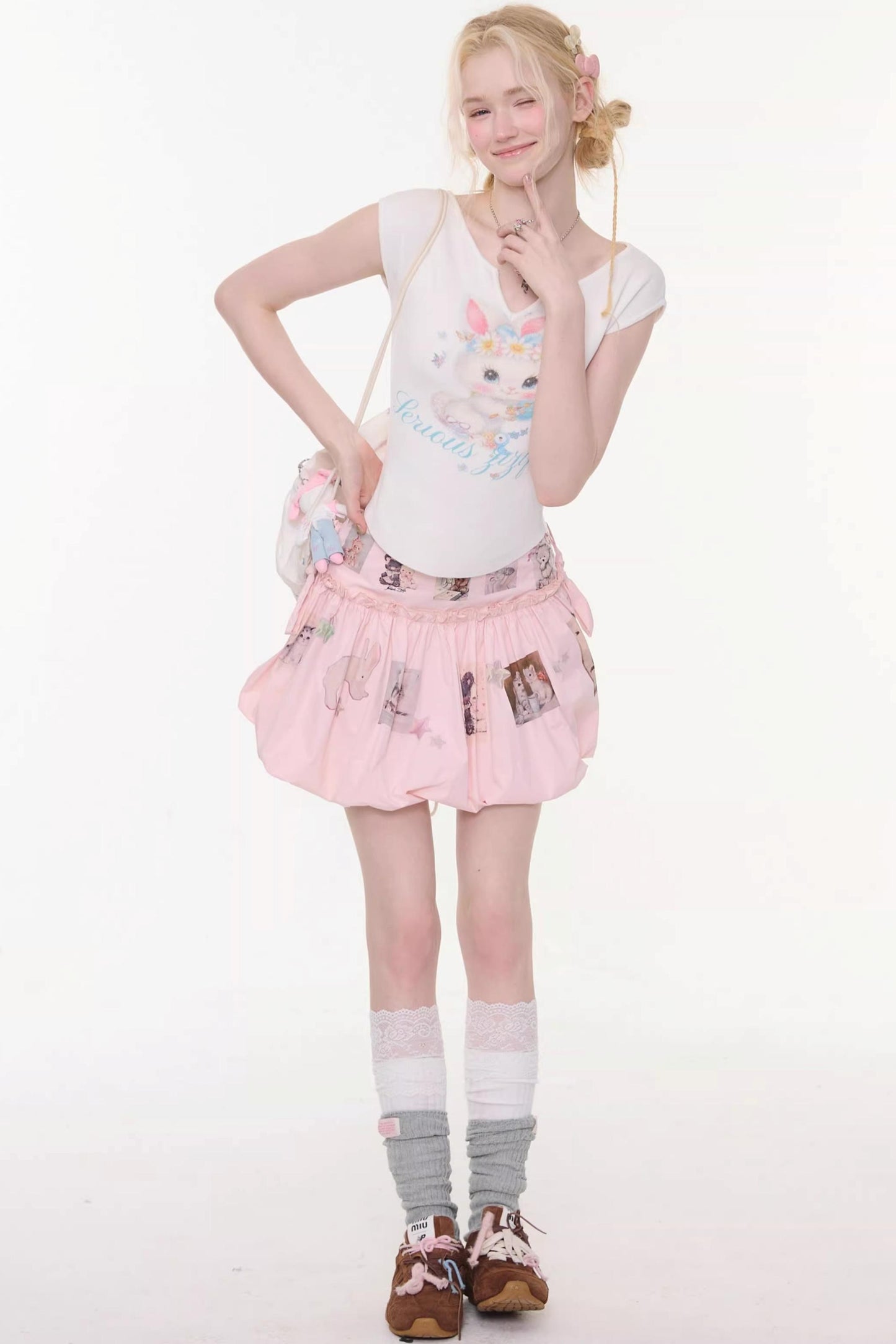 White Rabbit Print Slim Top