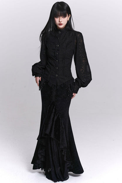 Schwarzer Samt-Mermaid-Rock