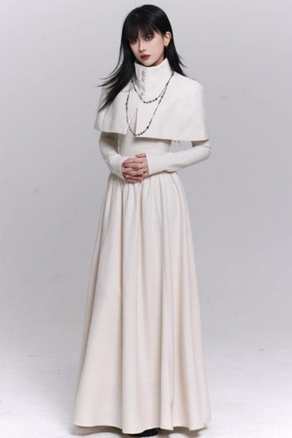 Off-White Cape Dress Set