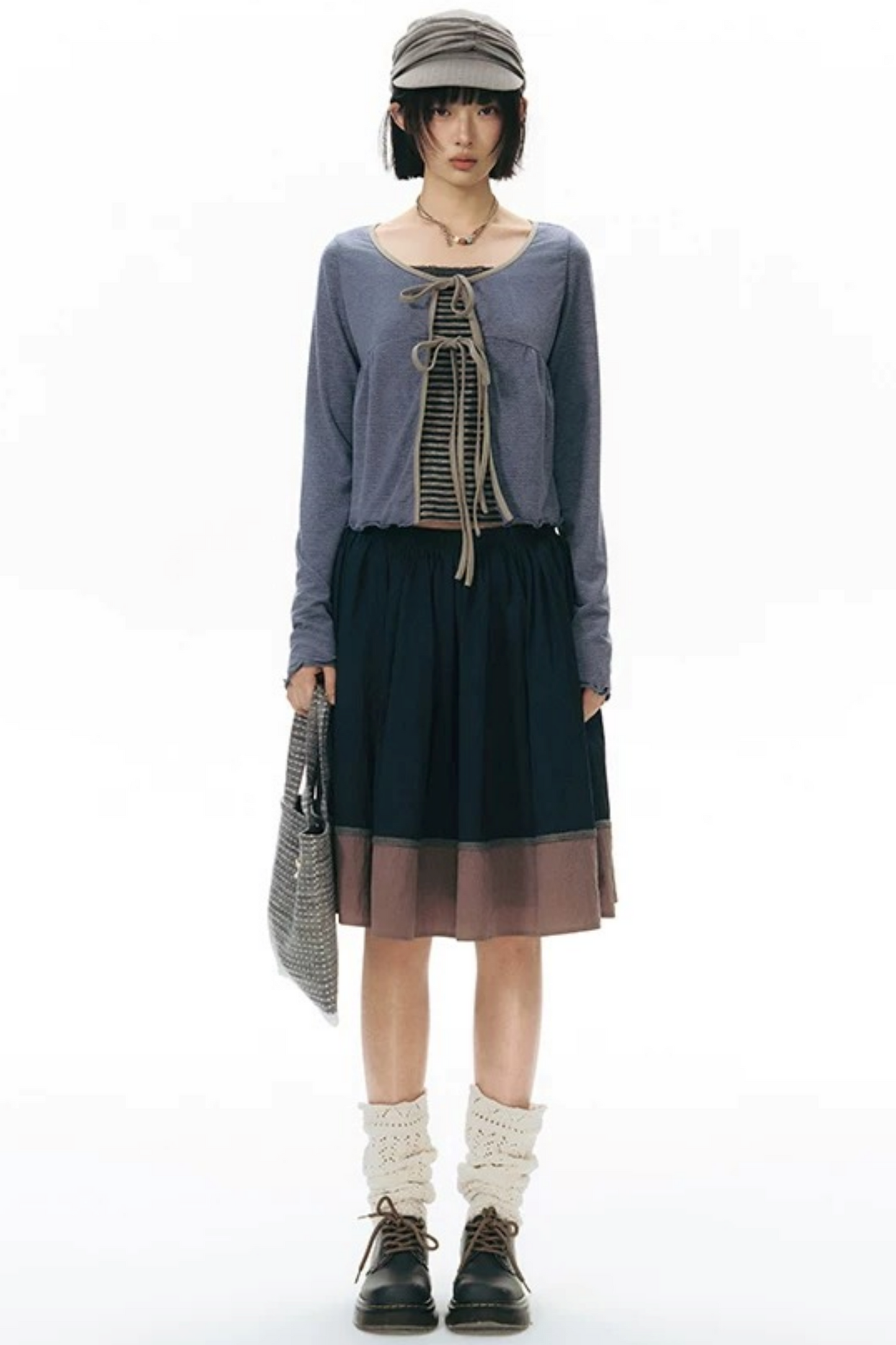 Lace-Up Ruffle Knit Cardigan