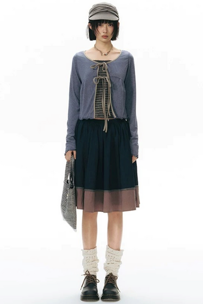 Lace-Up Ruffle Knit Cardigan