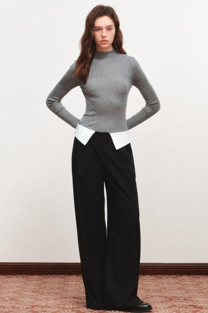 Gray Wide-Leg Suit Pants