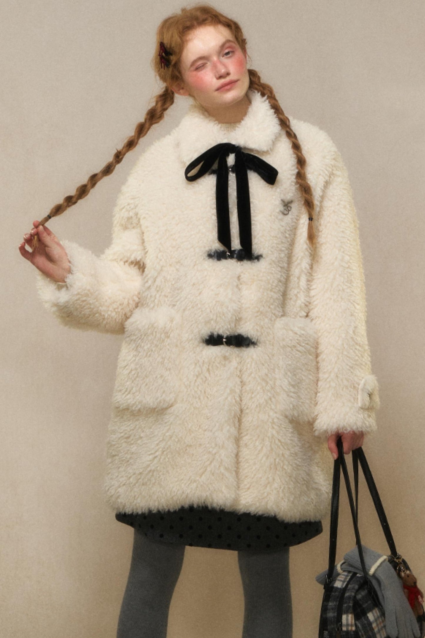 Woolen Lapel Fur Coat