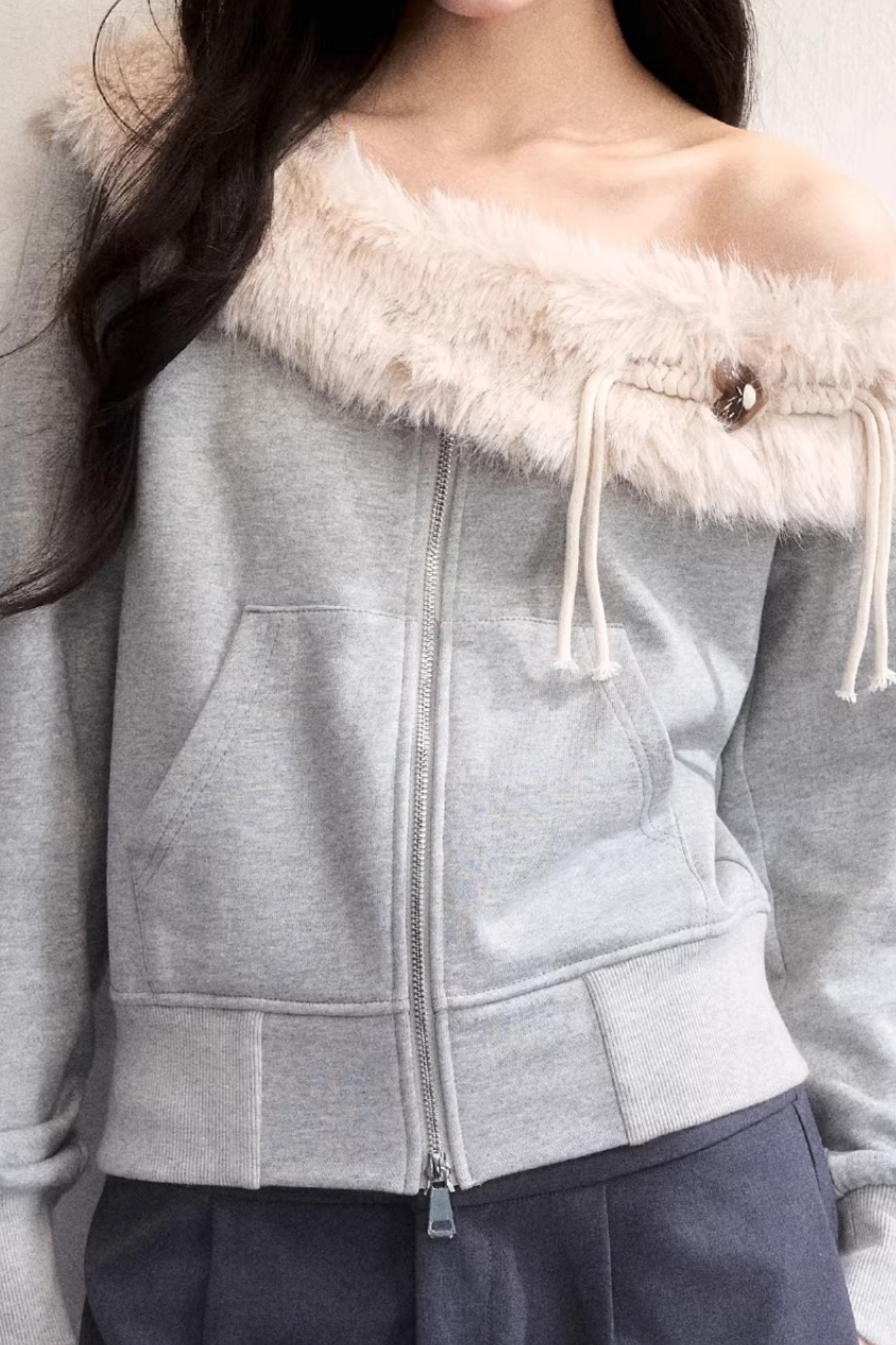 Mist Gray Off-Shoulder Jacket