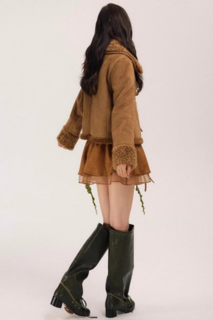 Fur-Lined Suede Winter Coat