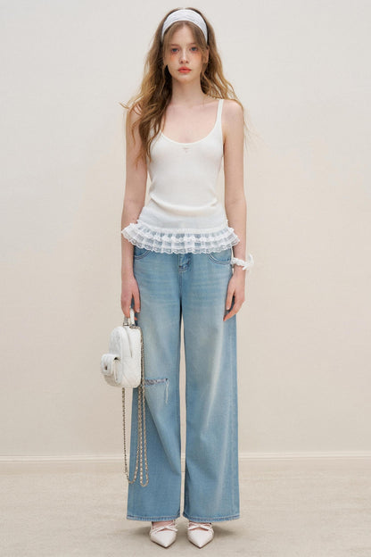 High-Waist Denim Trousers