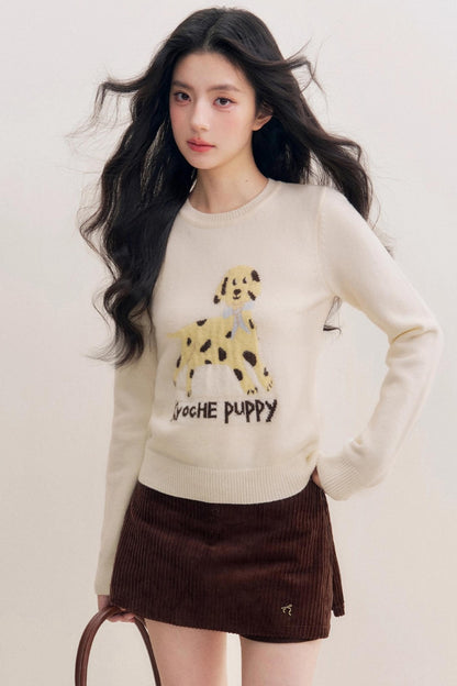 Puppy Jacquard Pullover Sweater
