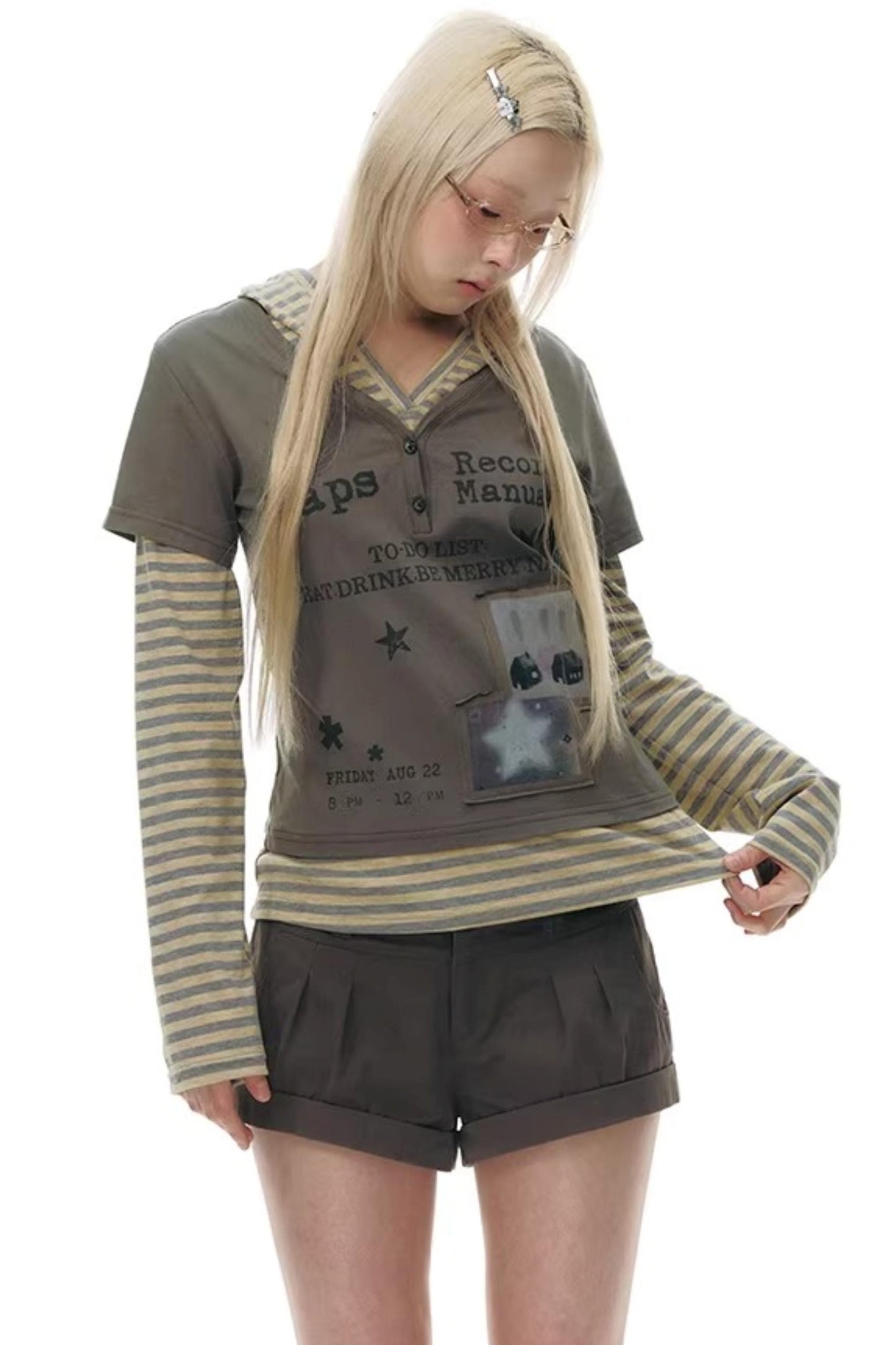 Hooded Spliced Long-Sleeve Top