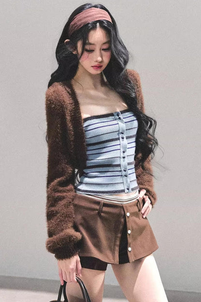 Blue Knitted Striped Top Set-Up