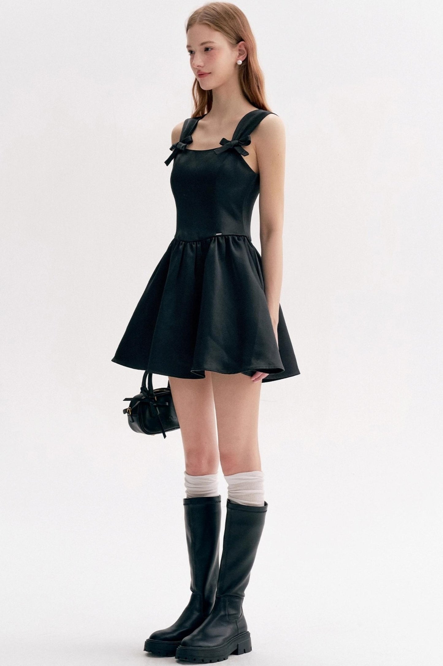 Three-Dimensional Bow Satin Cropped Dress