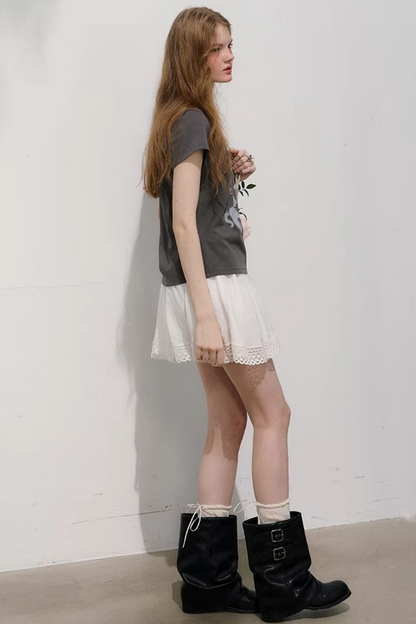 Plaid Lace Pleated Skirt