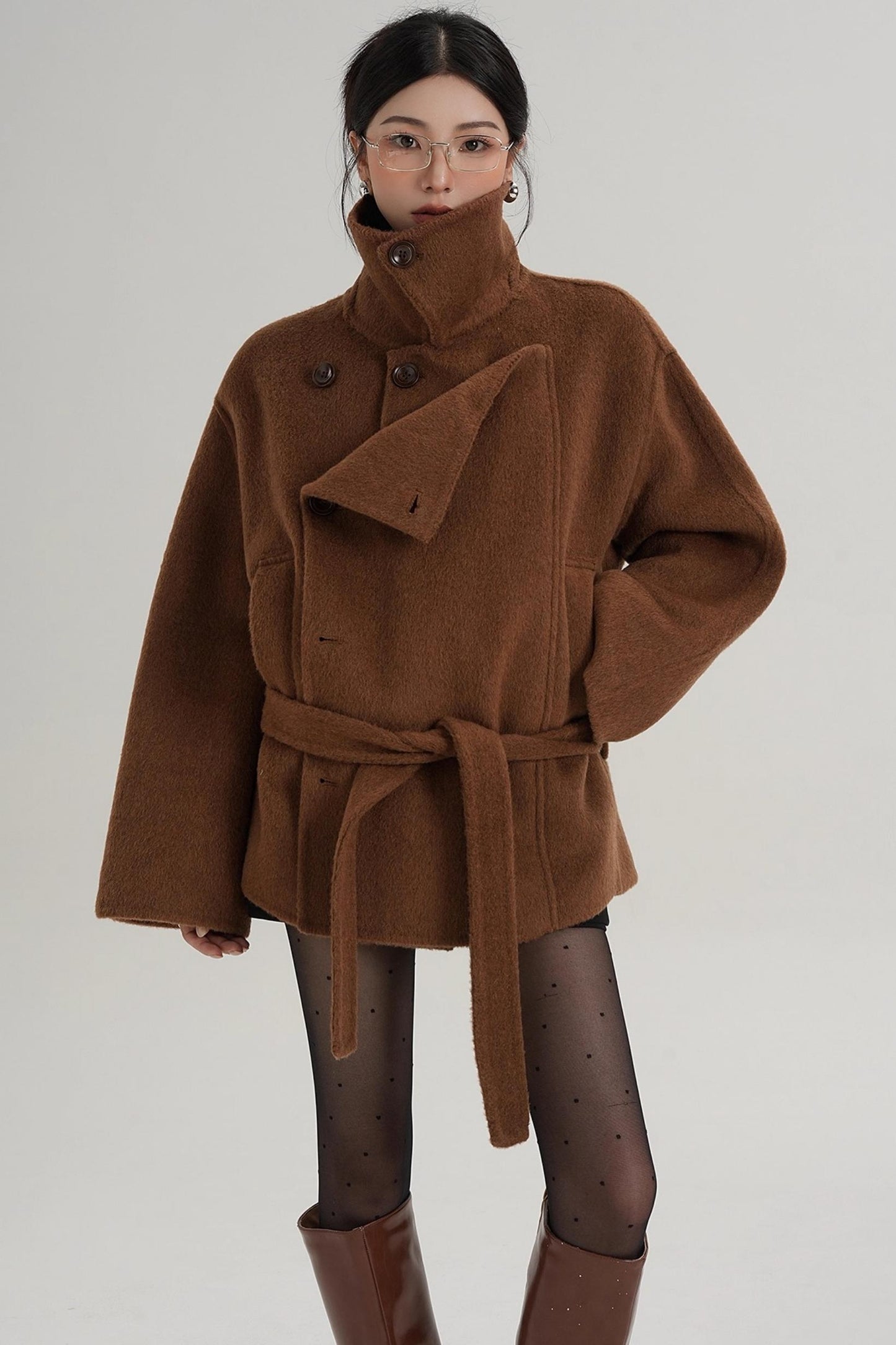 Elegant Woolen High-Waisted Coat