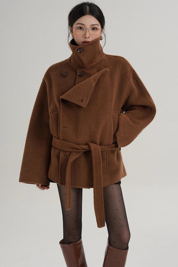 Elegant Woolen High-Waisted Coat