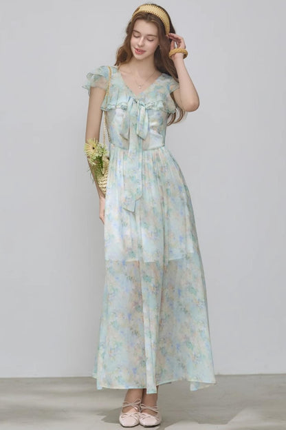 Slim V-Neck Ruffle Dress