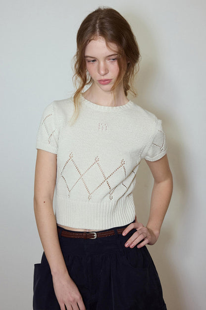 White- Navy Knit Tee