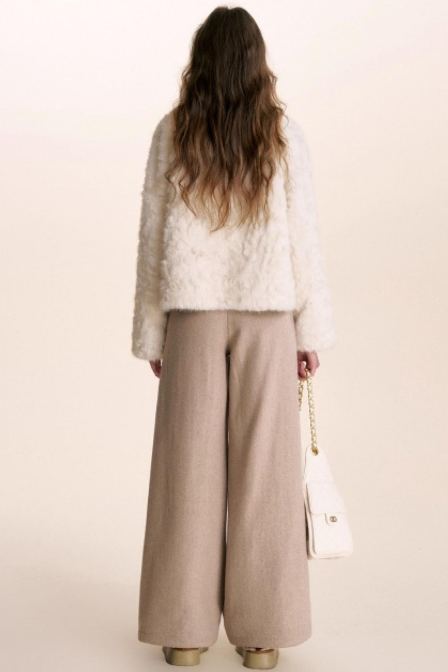 Lace Patchwork Wool Wide-Leg Pants