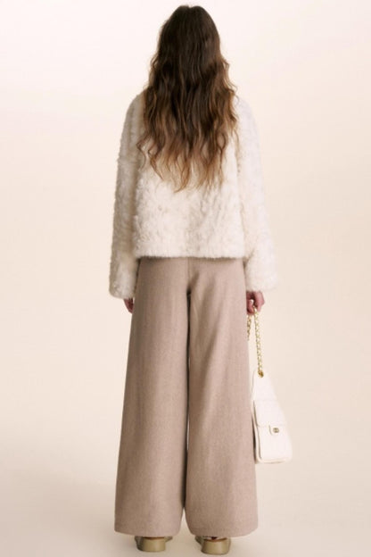 Lace Patchwork Wool Wide-Leg Pants