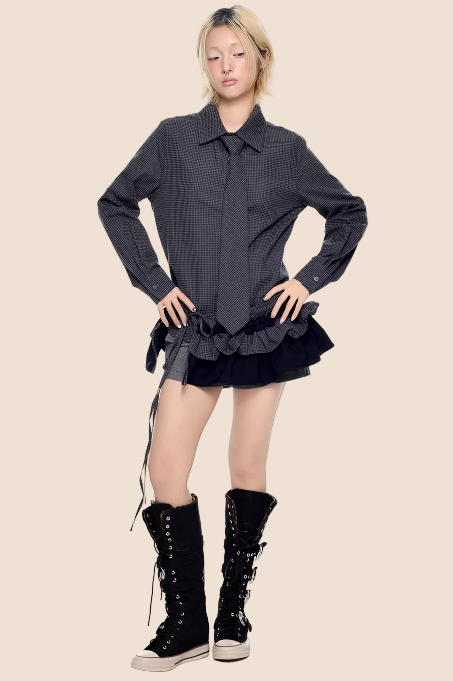 Kariertes Retro Faltenbluse