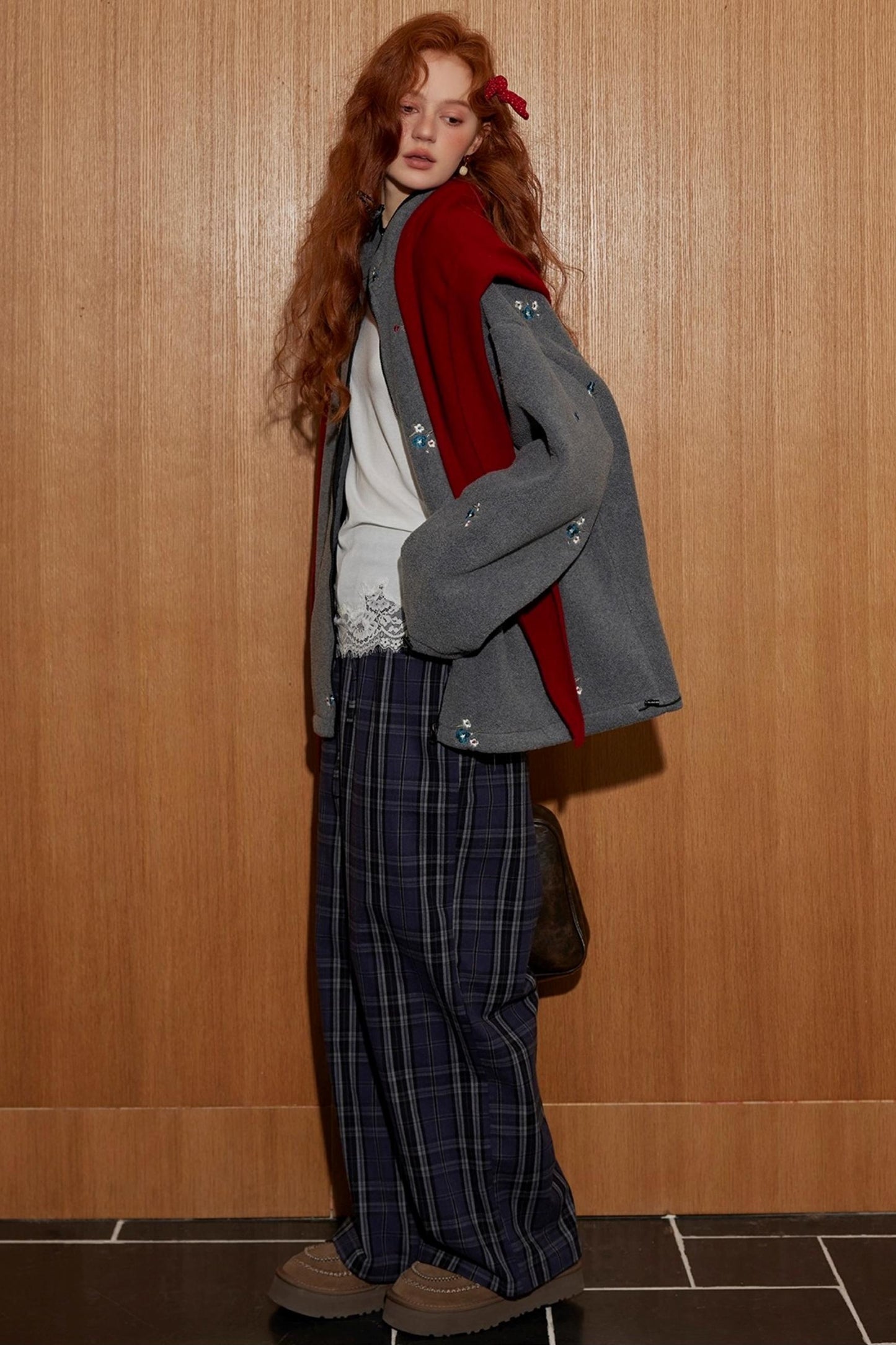 Plaid Double-Waistband Pants