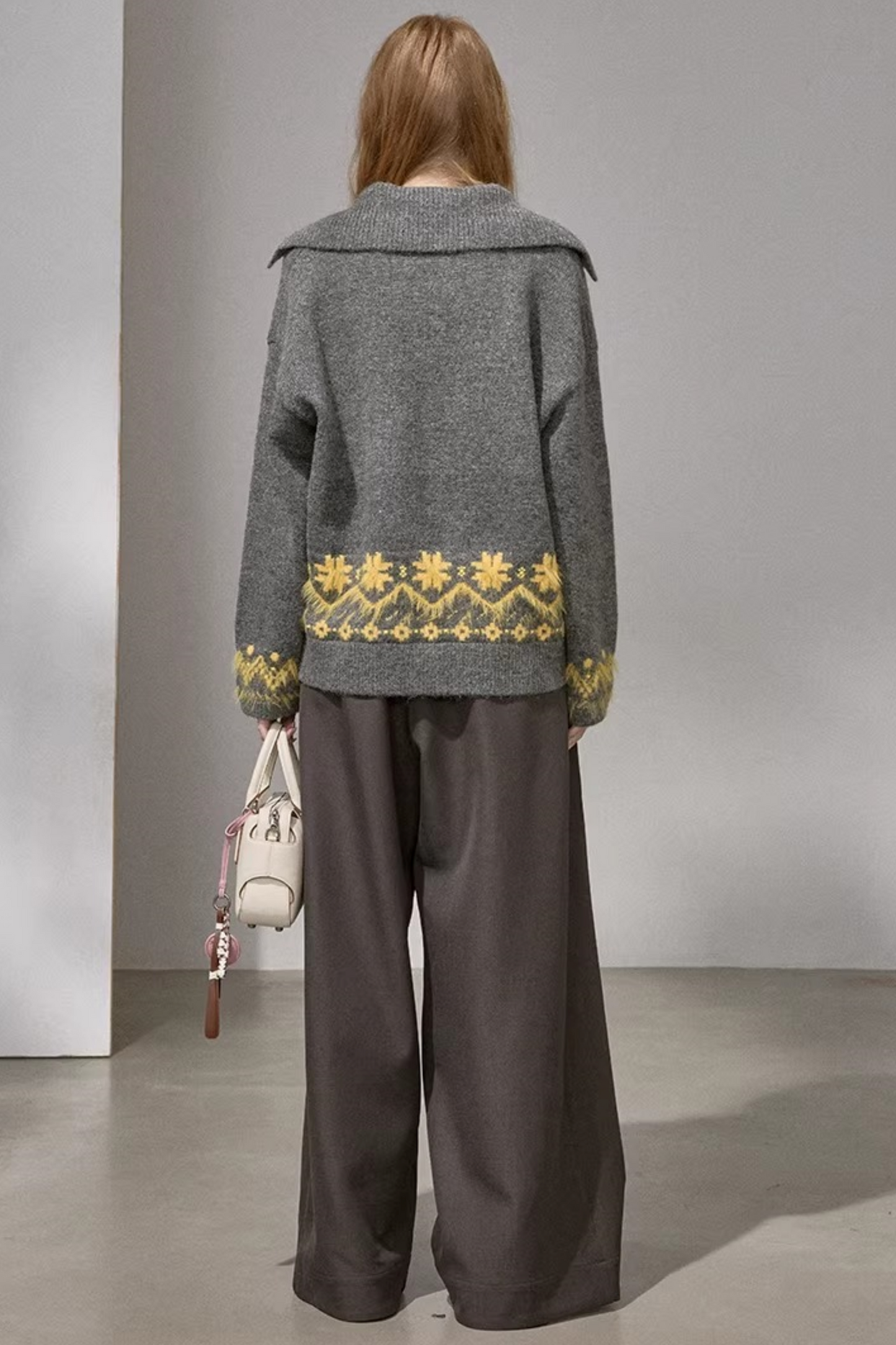 Lace-Up Turn-Down Collar Sweater Matching Set