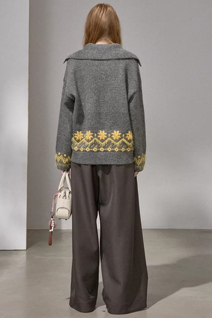 Lace-Up Turn-Down Collar Sweater Matching Set