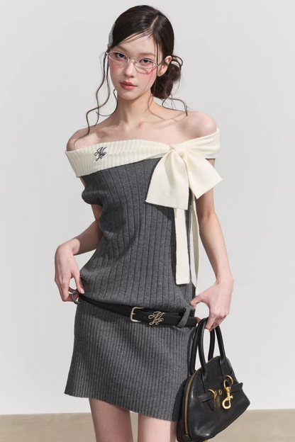 Chic One-Shoulder Bow Tie Mini Dress