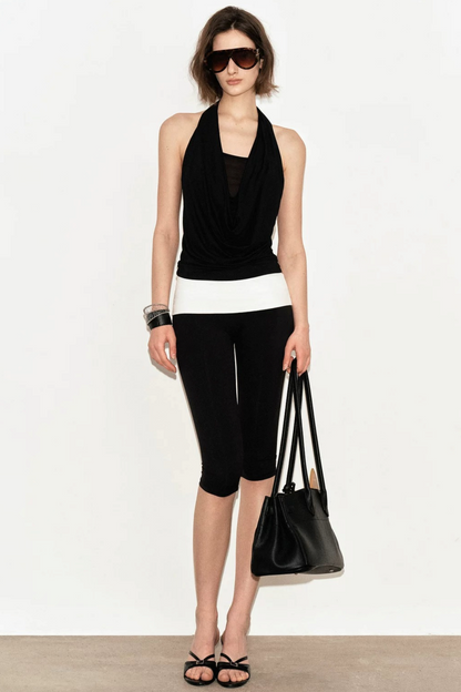 French Beaded Halter Backless Top