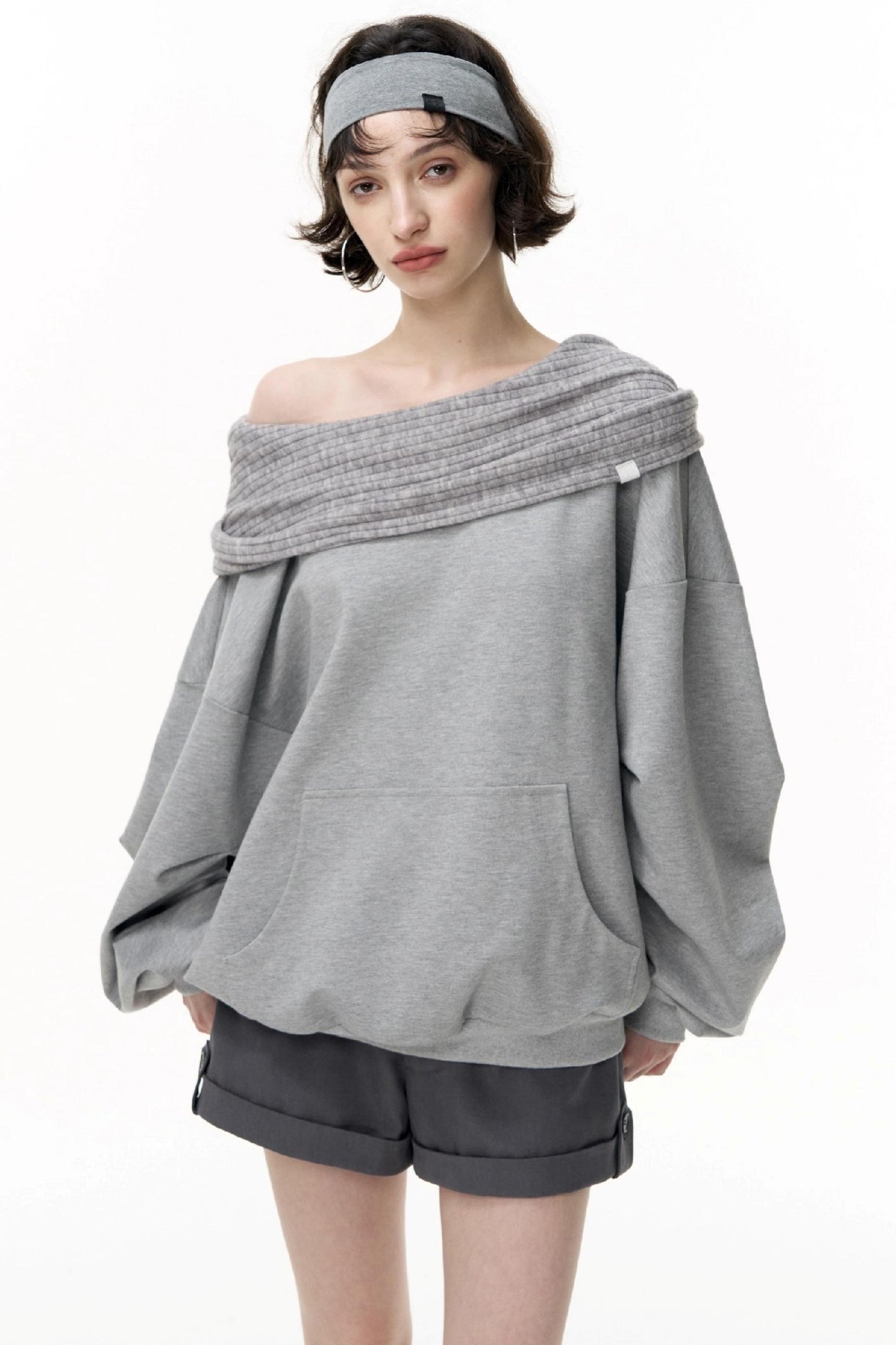Slanted Shoulder Loose Pullover Sweatshirt