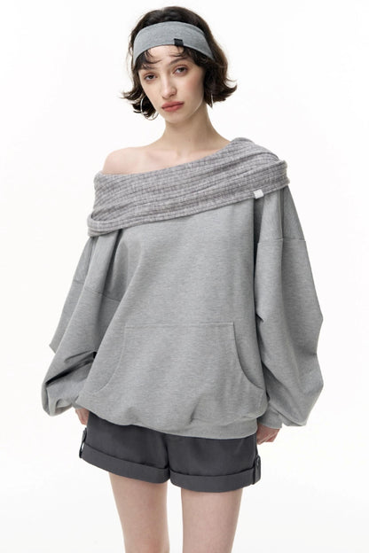 Slanted Shoulder Loose Pullover Sweatshirt