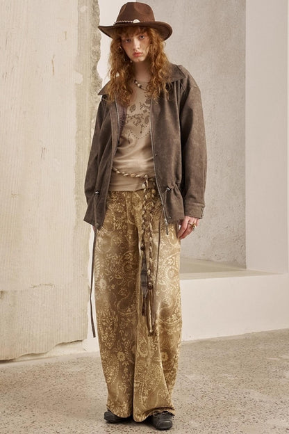 Pleats Waist Solid Color Loose Jacket